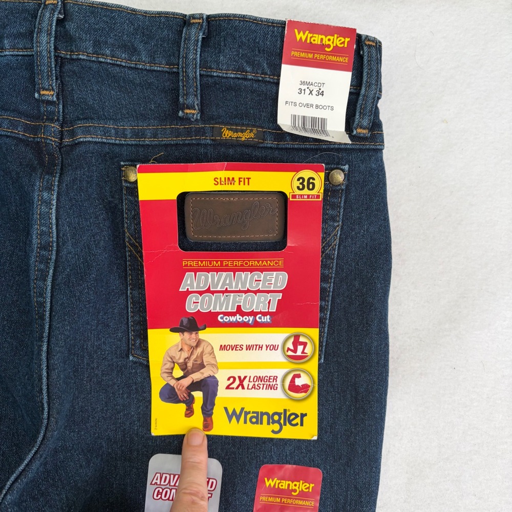 Wrangler Cowboy Cut Jeans Mens 31x34 Dark Indigo Wash New Advanced Comfort - Picture 6 of 10